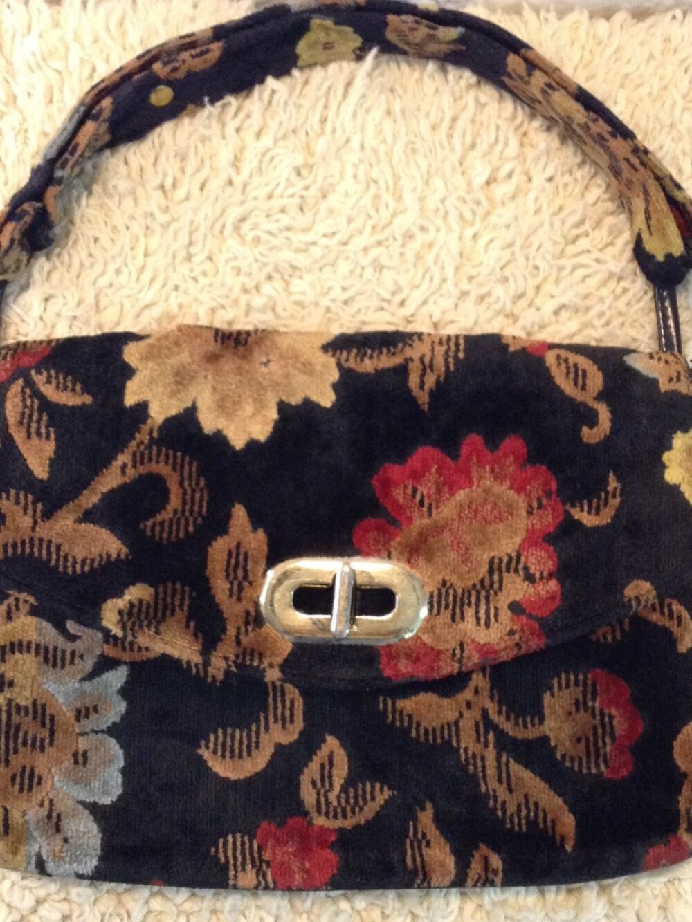 VTG 50/60's Velvet Jacquard Tapestry Carpet Handbag Buckled Unique Avant Garde